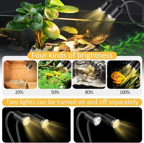 مصباح حراري للزواحف مع مشبك، 6 عبوات من مصابيح الحرارة السلحفاة UVA/UVB 25/50/75 وات مزدوجة الرأس 360 درجة توقيت قابل للدوران وتعتيم للتنين الملتحي والسحلية والسلحفاة والثعبان وحوض السمك (E26,110V) in Kuwait