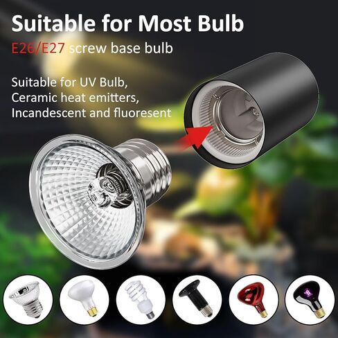 مصباح حراري للزواحف مع مشبك، 6 عبوات من مصابيح الحرارة السلحفاة UVA/UVB 25/50/75 وات مزدوجة الرأس 360 درجة توقيت قابل للدوران وتعتيم للتنين الملتحي والسحلية والسلحفاة والثعبان وحوض السمك (E26,110V) in Kuwait