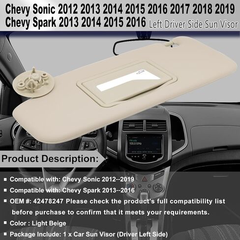 Driver Left Side Sun Visor Replacement Compatible with Chevy Sonic 2012-2019 Spark 2013-2016 Replacement Number P95327509 Colour Gray in Kuwait