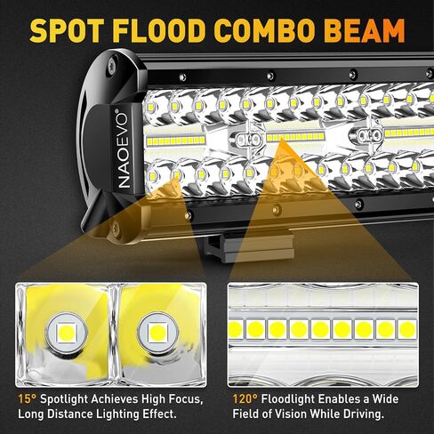 شريط إضاءة LED مقاس 20 بوصة من NAOEVO و2 قطعة مصابيح LED مقاس 4 بوصات، 100 وات 24000 لومن مقاومة للماء LED للطرق الوعرة/القيادة/أضواء الضباب، شريط إضاءة مجمع للفيضانات مع مجموعة أدوات تسخير الأسلاك - 3 سلاسل لشاحنة ATV قارب جيب in Kuwait
