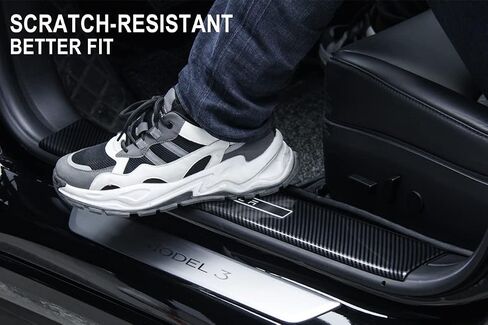 4PCS Door Sill Protector Glossy Carbon Fiber Pattern ABS for Tesla Model 3 2018 2019 2020 2021 2022 2023, Front Rear Door Entry Guard Decoration Scuff Plate Accessories in Saudi Arabia