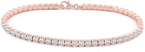 سوار تنس من الفضة الإسترليني 3 مم مكعب أبيض مكعب زركونيا مطلي بالروديوم والذهب، 7.5 بوصة in Kuwait