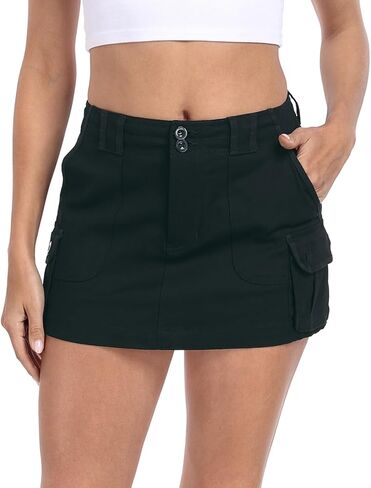HDE Womens Micro Mini Cargo Skirt Mid Rise Y2K Button Bodycon Skirt with Pockets in Saudi Arabia