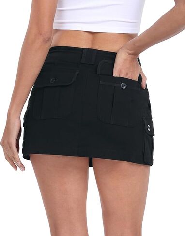 HDE Womens Micro Mini Cargo Skirt Mid Rise Y2K Button Bodycon Skirt with Pockets in Saudi Arabia