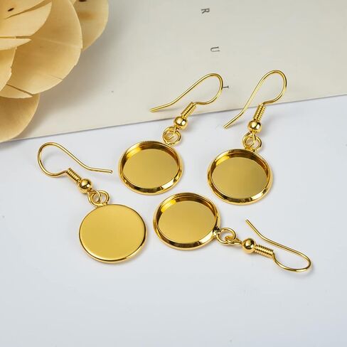 60 قطعة 12 مللي متر القرط سلك السنانير جولة شقة فارغة الحافة صينية 18 كيلو مطلية بالذهب والفضة مطلي كابوشون إعدادات DIY بها بنفسك صنع المجوهرات in Kuwait