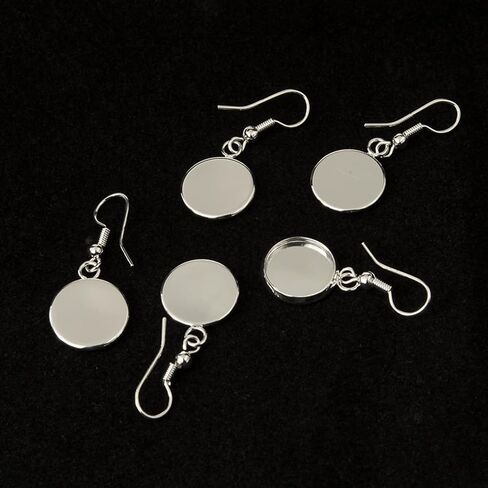 60 قطعة 12 مللي متر القرط سلك السنانير جولة شقة فارغة الحافة صينية 18 كيلو مطلية بالذهب والفضة مطلي كابوشون إعدادات DIY بها بنفسك صنع المجوهرات in Kuwait