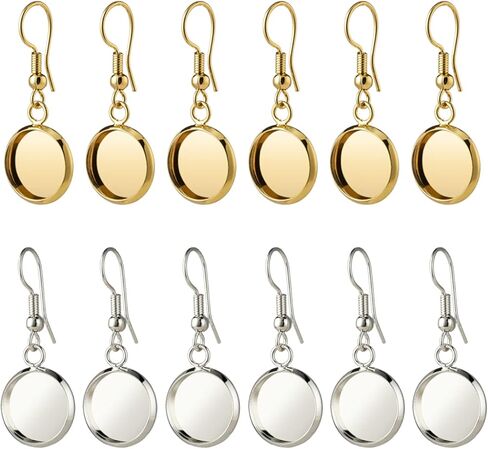 60pcs 12mm Earring Wire Hooks Round Flat Blank Bezel Tray 18K Gold Plated & Silver Plated Cabochon Settings for DIY Jewelry Making in Saudi Arabia