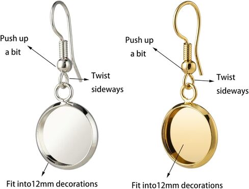 60pcs 12mm Earring Wire Hooks Round Flat Blank Bezel Tray 18K Gold Plated & Silver Plated Cabochon Settings for DIY Jewelry Making in Saudi Arabia