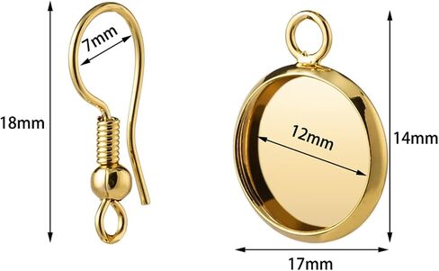60pcs 12mm Earring Wire Hooks Round Flat Blank Bezel Tray 18K Gold Plated & Silver Plated Cabochon Settings for DIY Jewelry Making in Saudi Arabia