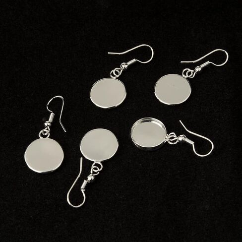 60pcs 12mm Earring Wire Hooks Round Flat Blank Bezel Tray 18K Gold Plated & Silver Plated Cabochon Settings for DIY Jewelry Making in Saudi Arabia