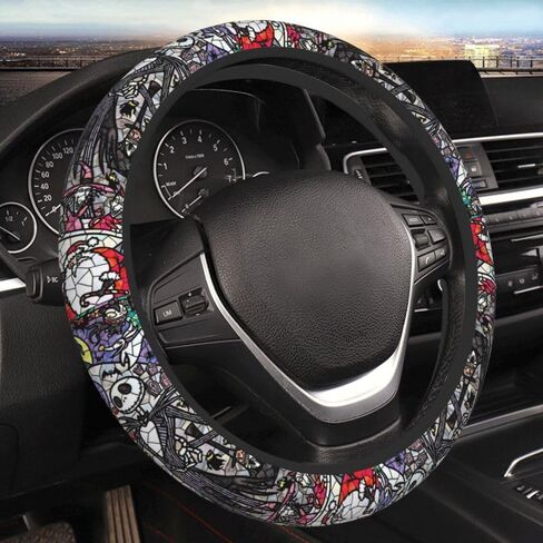 جاك وسالي كابوس قبل عيد الميلاد غطاء عجلة القيادة للنساء، النيوبرين المضادة للانزلاق عجلة قيادة السيارة العالمية 15 بوصة، اكسسوارات السيارات أنيمي للسيارات سيارات الدفع الرباعي (كابوس 3) in Kuwait