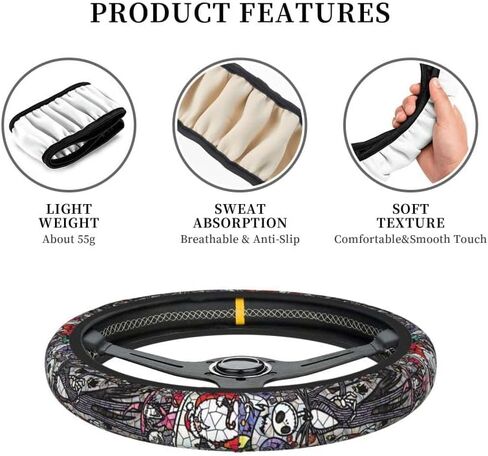 جاك وسالي كابوس قبل عيد الميلاد غطاء عجلة القيادة للنساء، النيوبرين المضادة للانزلاق عجلة قيادة السيارة العالمية 15 بوصة، اكسسوارات السيارات أنيمي للسيارات سيارات الدفع الرباعي (كابوس 3) in Kuwait