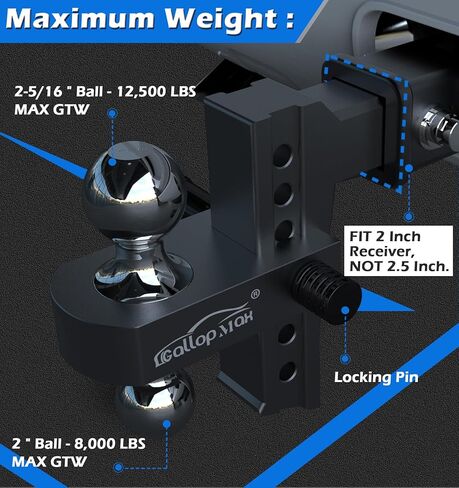 وصلة ربط المقطورة المصنوعة من الألومنيوم تناسب جهاز الاستقبال مقاس 2 بوصة فقط، ووزن 12,500 رطل GTW، ووصلة قطر/ارتفاع قابلة للتعديل مقاس 6 بوصات، و2 و2 5/16 كرات مع وصلات ثنائية الاتجاه in Kuwait