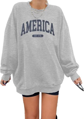 American Oversized Sweatshirt Women USA Shirt Patriotic TShirt Casual Long Sleeve Pullover 4th of July Tee Tops in Saudi Arabia