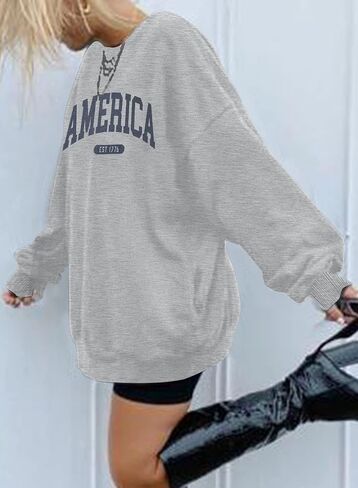 American Oversized Sweatshirt Women USA Shirt Patriotic TShirt Casual Long Sleeve Pullover 4th of July Tee Tops in Saudi Arabia