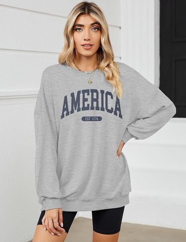 American Oversized Sweatshirt Women USA Shirt Patriotic TShirt Casual Long Sleeve Pullover 4th of July Tee Tops in Saudi Arabia