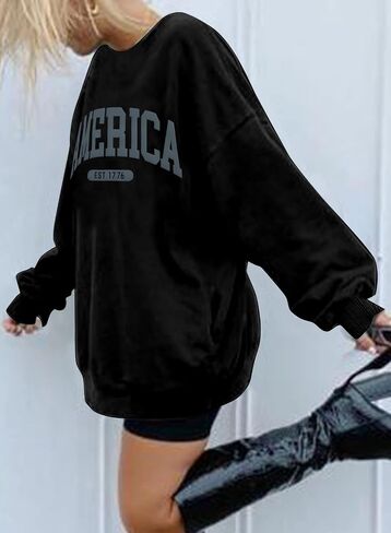American Oversized Sweatshirt Women USA Shirt Patriotic TShirt Casual Long Sleeve Pullover 4th of July Tee Tops in Saudi Arabia