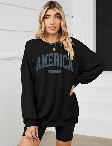 American Oversized Sweatshirt Women USA Shirt Patriotic TShirt Casual Long Sleeve Pullover 4th of July Tee Tops in Saudi Arabia