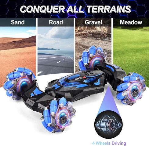 1:10 سيارة Rc يتم التحكم فيها يدويًا، سيارات RC للتحكم عن بعد للأولاد والبنات، ألعاب هدايا للأطفال من 6 إلى 13 عامًا، 2.4 جيجا هرتز 4WD بمستشعر الإيماءات RC مع أضواء الموسيقى، دوران 360 درجة على الطرق الوعرة، أزرق in Saudi Arabia