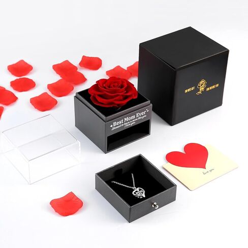 U UQUI Mothers Day Preserved Rose Gifts for Mom from Daughter Son, Flower Box with I Love You Necklace -Eternal Rose Gifts for Wife Girlfriend, Anniversary Birthday Gifts for Women in Saudi Arabia