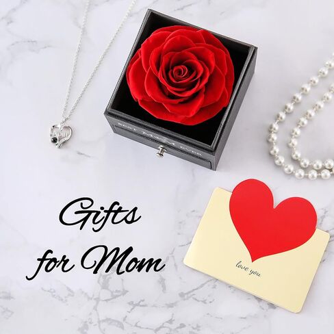 U UQUI Mothers Day Preserved Rose Gifts for Mom from Daughter Son, Flower Box with I Love You Necklace -Eternal Rose Gifts for Wife Girlfriend, Anniversary Birthday Gifts for Women in Saudi Arabia