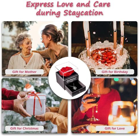 U UQUI Mothers Day Preserved Rose Gifts for Mom from Daughter Son, Flower Box with I Love You Necklace -Eternal Rose Gifts for Wife Girlfriend, Anniversary Birthday Gifts for Women in Saudi Arabia