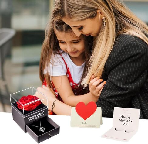 U UQUI Mothers Day Preserved Rose Gifts for Mom from Daughter Son, Flower Box with I Love You Necklace -Eternal Rose Gifts for Wife Girlfriend, Anniversary Birthday Gifts for Women in Saudi Arabia