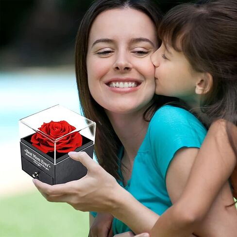 U UQUI Mothers Day Preserved Rose Gifts for Mom from Daughter Son, Flower Box with I Love You Necklace -Eternal Rose Gifts for Wife Girlfriend, Anniversary Birthday Gifts for Women in Saudi Arabia