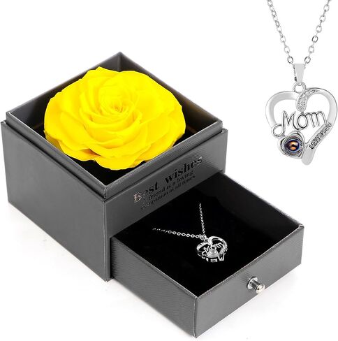 U UQUI Mothers Day Preserved Rose Gifts for Mom from Daughter Son, Flower Box with I Love You Necklace -Eternal Rose Gifts for Wife Girlfriend, Anniversary Birthday Gifts for Women in Saudi Arabia