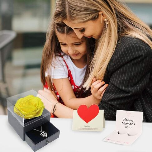 U UQUI Mothers Day Preserved Rose Gifts for Mom from Daughter Son, Flower Box with I Love You Necklace -Eternal Rose Gifts for Wife Girlfriend, Anniversary Birthday Gifts for Women in Saudi Arabia