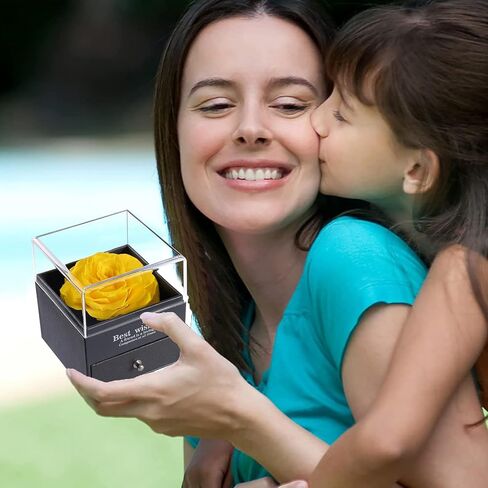 U UQUI Mothers Day Preserved Rose Gifts for Mom from Daughter Son, Flower Box with I Love You Necklace -Eternal Rose Gifts for Wife Girlfriend, Anniversary Birthday Gifts for Women in Saudi Arabia