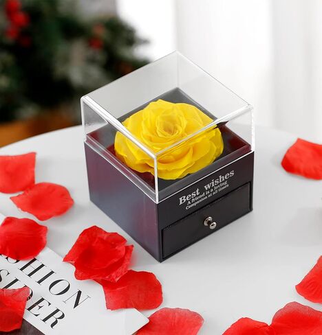 U UQUI Mothers Day Preserved Rose Gifts for Mom from Daughter Son, Flower Box with I Love You Necklace -Eternal Rose Gifts for Wife Girlfriend, Anniversary Birthday Gifts for Women in Saudi Arabia