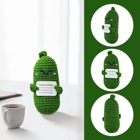Funny Positive Cucumber, Knitted Wool Pickle Toys for Positive Potato Creative Cute Cucumber Crochet Doll with Encouraging Card Cheer up Gifts for Emotional Support Birthday Party Decoration in Saudi Arabia