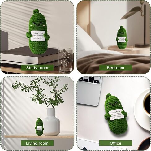 Funny Positive Cucumber, Knitted Wool Pickle Toys for Positive Potato Creative Cute Cucumber Crochet Doll with Encouraging Card Cheer up Gifts for Emotional Support Birthday Party Decoration in Saudi Arabia
