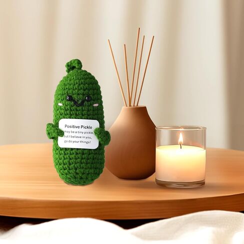 Funny Positive Cucumber, Knitted Wool Pickle Toys for Positive Potato Creative Cute Cucumber Crochet Doll with Encouraging Card Cheer up Gifts for Emotional Support Birthday Party Decoration in Saudi Arabia