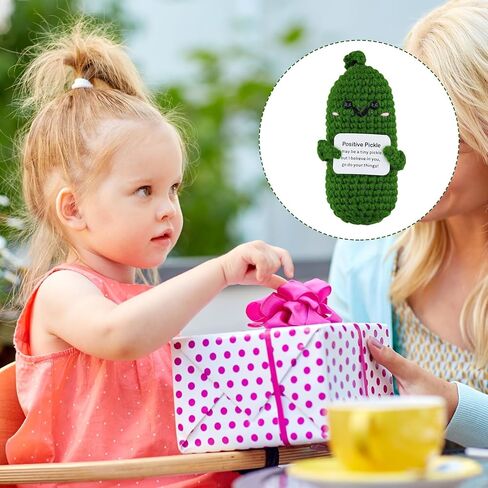 Funny Positive Cucumber, Knitted Wool Pickle Toys for Positive Potato Creative Cute Cucumber Crochet Doll with Encouraging Card Cheer up Gifts for Emotional Support Birthday Party Decoration in Saudi Arabia