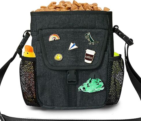 حقيبة علاج الكلاب لتدريب الكلاب، 3 طرق للارتداء (أسود مقاوم للماء) حقيبة علاج الكلاب متعددة الجيوب للوصول السريع إلى الوجبات الخفيفة والألعاب in Kuwait