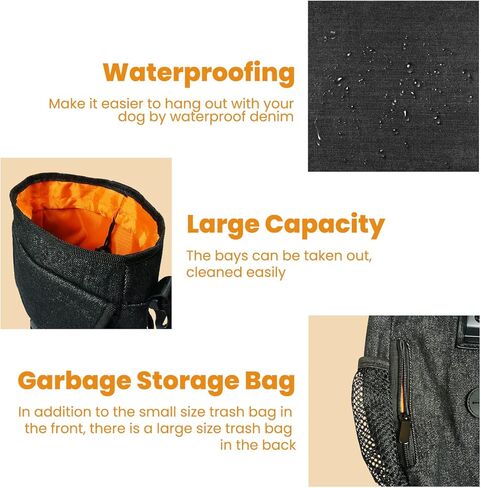 حقيبة علاج الكلاب لتدريب الكلاب، 3 طرق للارتداء (أسود مقاوم للماء) حقيبة علاج الكلاب متعددة الجيوب للوصول السريع إلى الوجبات الخفيفة والألعاب in Kuwait