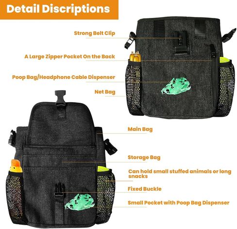 حقيبة علاج الكلاب لتدريب الكلاب، 3 طرق للارتداء (أسود مقاوم للماء) حقيبة علاج الكلاب متعددة الجيوب للوصول السريع إلى الوجبات الخفيفة والألعاب in Kuwait