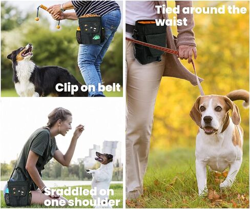 حقيبة علاج الكلاب لتدريب الكلاب، 3 طرق للارتداء (أسود مقاوم للماء) حقيبة علاج الكلاب متعددة الجيوب للوصول السريع إلى الوجبات الخفيفة والألعاب in Kuwait