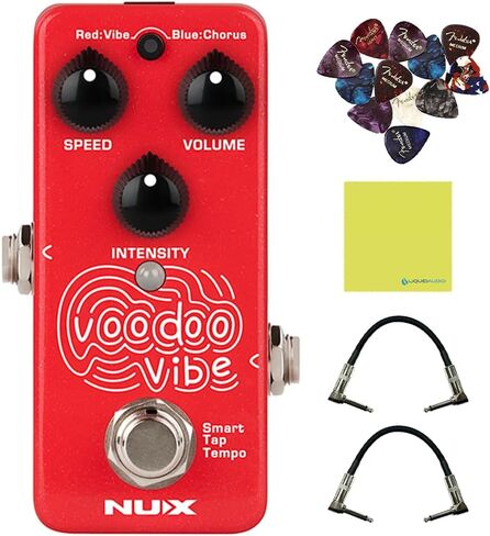 NUX Voodo Vibe NCH-3 Mini Uni-Vie Effect Pedal Bundle w/2x Strukture S6P48 Woven Right Angle Patch Cables, 12x Guitar Picks and Liquid Audio Polishing Cloth in Saudi Arabia