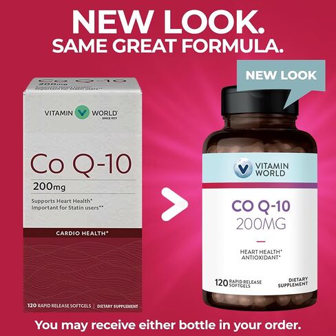 Vitamin World Co Q-10 200 mg. 120 Softgels, Heart Health, Cardio Support, Rapid-Release, Gluten-Free in Kuwait