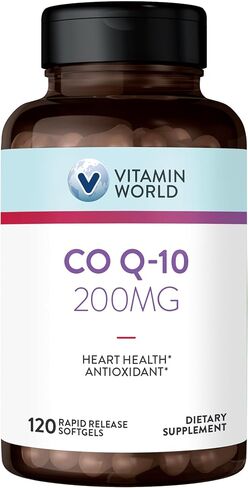 Vitamin World Co Q-10 200 mg. 120 Softgels, Heart Health, Cardio Support, Rapid-Release, Gluten-Free in Kuwait