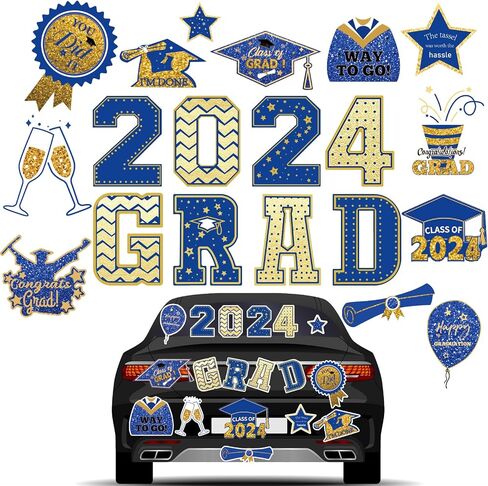 20 Pcs Graduation Car Magnets, 2024 Graduation Car Decorations, Class of 2024 Magnetic Stickers, Graduation Cap Decorations, Graduation Magnet Decals for Car Cruise Garage Door Metal Surface (Blue) in Saudi Arabia
