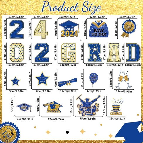 20 Pcs Graduation Car Magnets, 2024 Graduation Car Decorations, Class of 2024 Magnetic Stickers, Graduation Cap Decorations, Graduation Magnet Decals for Car Cruise Garage Door Metal Surface (Blue) in Saudi Arabia