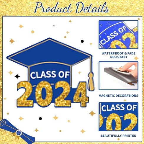 20 Pcs Graduation Car Magnets, 2024 Graduation Car Decorations, Class of 2024 Magnetic Stickers, Graduation Cap Decorations, Graduation Magnet Decals for Car Cruise Garage Door Metal Surface (Blue) in Saudi Arabia