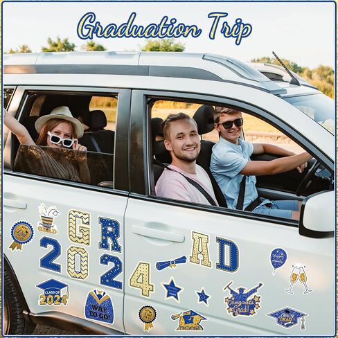 20 Pcs Graduation Car Magnets, 2024 Graduation Car Decorations, Class of 2024 Magnetic Stickers, Graduation Cap Decorations, Graduation Magnet Decals for Car Cruise Garage Door Metal Surface (Blue) in Saudi Arabia
