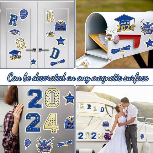 20 Pcs Graduation Car Magnets, 2024 Graduation Car Decorations, Class of 2024 Magnetic Stickers, Graduation Cap Decorations, Graduation Magnet Decals for Car Cruise Garage Door Metal Surface (Blue) in Saudi Arabia