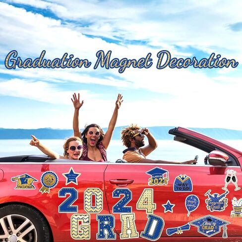 20 Pcs Graduation Car Magnets, 2024 Graduation Car Decorations, Class of 2024 Magnetic Stickers, Graduation Cap Decorations, Graduation Magnet Decals for Car Cruise Garage Door Metal Surface (Blue) in Saudi Arabia