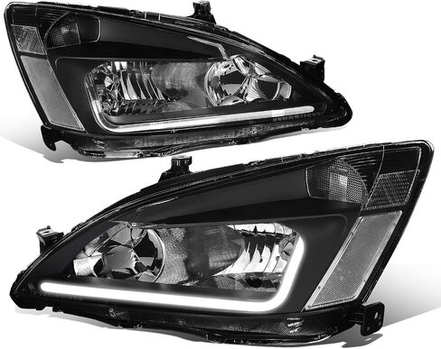 Auto Dynasty, Halogen Model, Factory Style L-Styling LED DRL Headlights Assembly Compatible With Honda Accord 7th Gen UC1 03-07, Driver and Passenger Side, Black Housing Clear Corner in Saudi Arabia